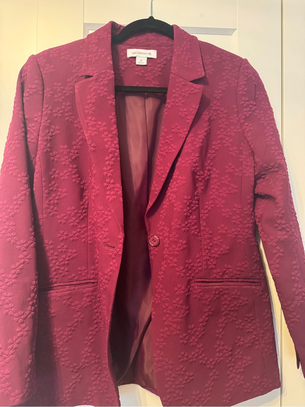 Liz Claiborne Textured Floral Blazer in Deep Raspberry